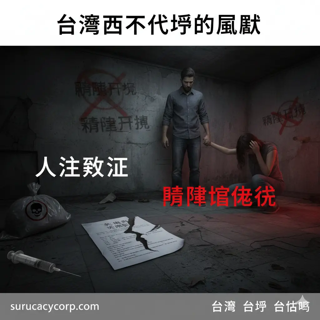 此圖用於「台灣地下代孕的風險」章節。構圖呈現一個充滿風險、黑暗的地下交易場景。畫面中心是一份被撕毀的代孕合約，旁邊是一對無助的委託父母和一個露出不安表情的代理孕母，背景中帶有法律無效、醫療不安全的符號（如簡陋的針筒或模糊的親權法條）。使用高對比度的深色與少量警告色的紅光，強調地下代孕的「法律無效性」和「親權認定危機」的巨大風險，警示讀者切勿冒險。